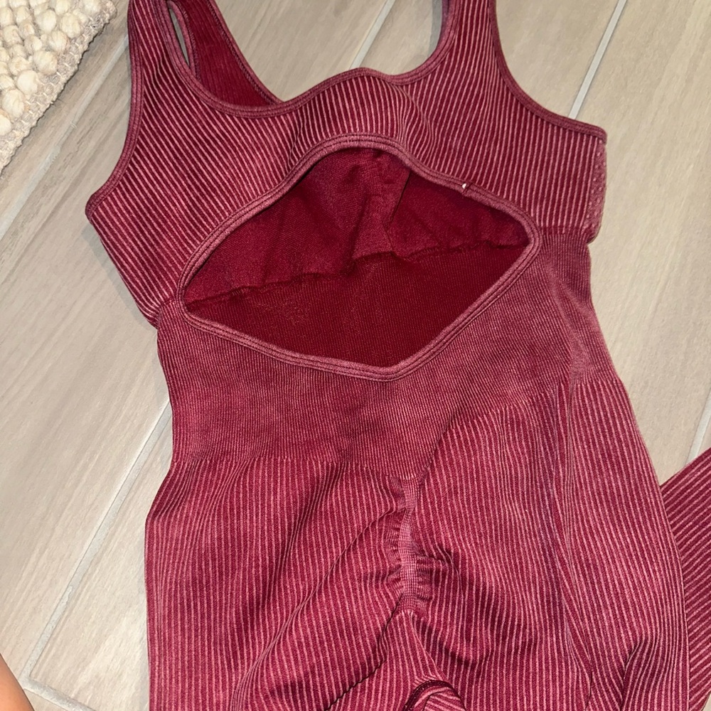 Red Ribbed Jumpsuit - Picture 3 of 3